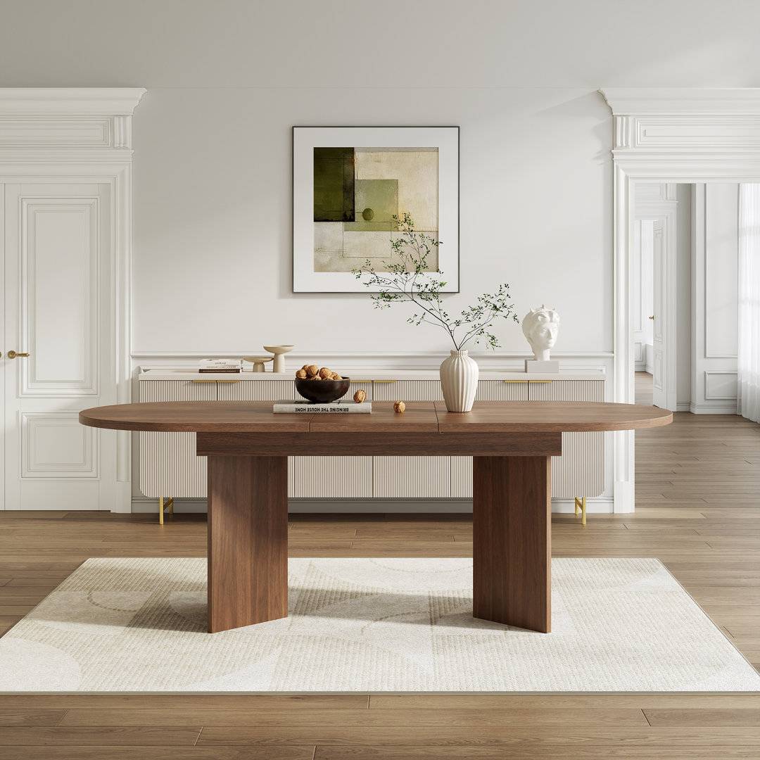 Brayden Studio Extendable Dining Table Oval Walnut Dining Table