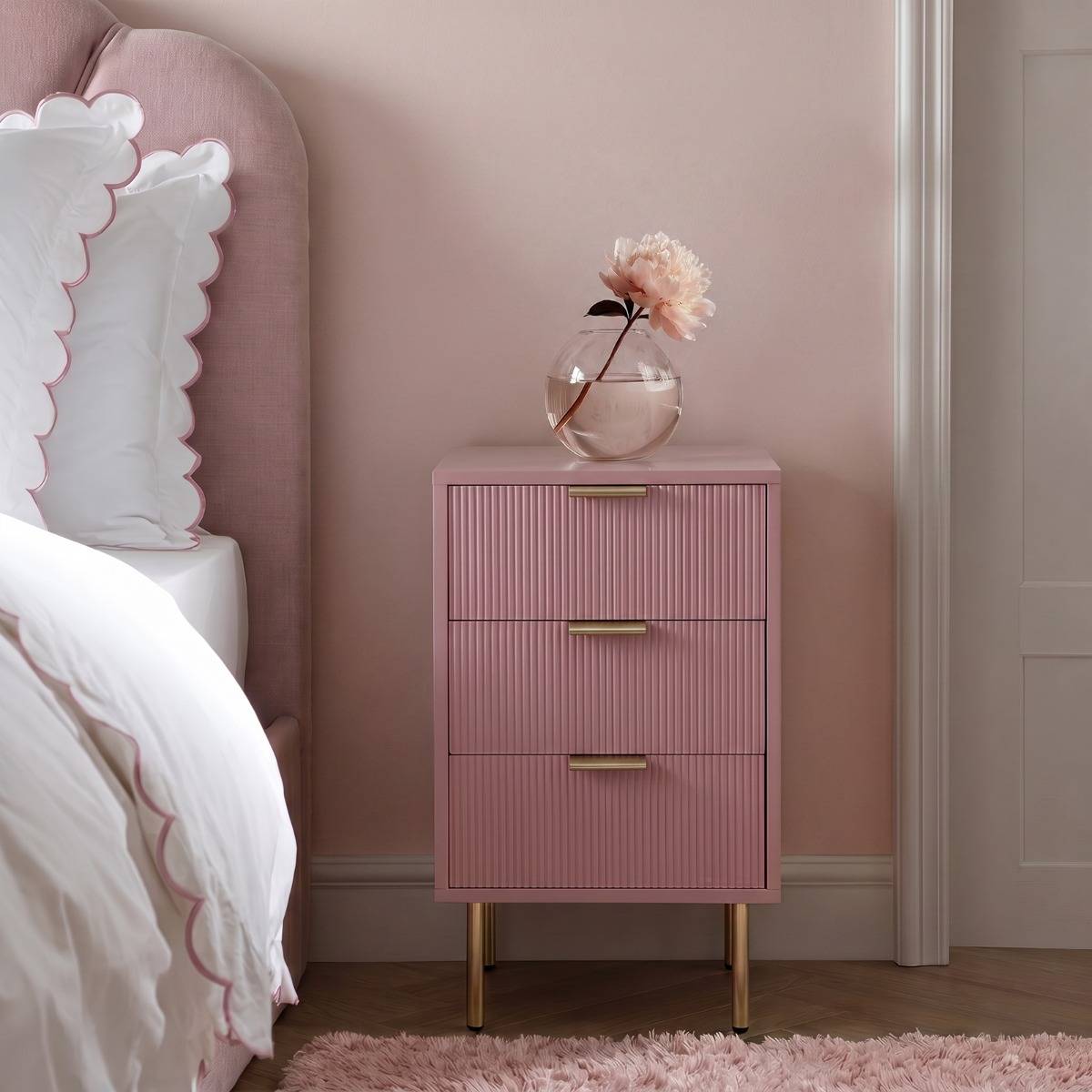 OHS Ribbed 3-Drawer Bedside Unit Bedside Table
