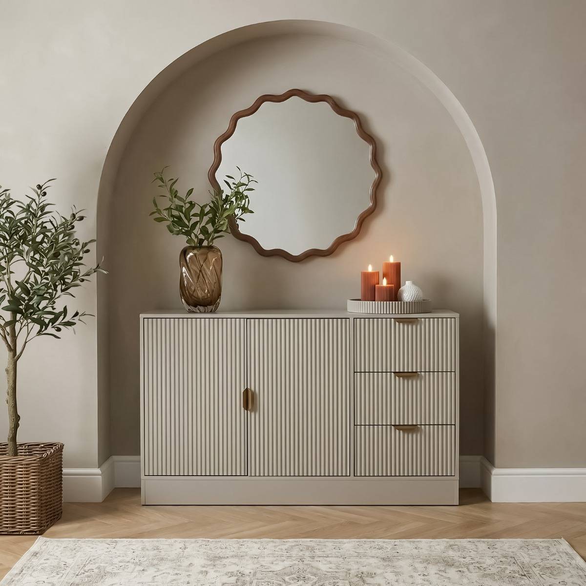 OHS Solid Ribbed Sideboard Buffet Cabinet Sideboard