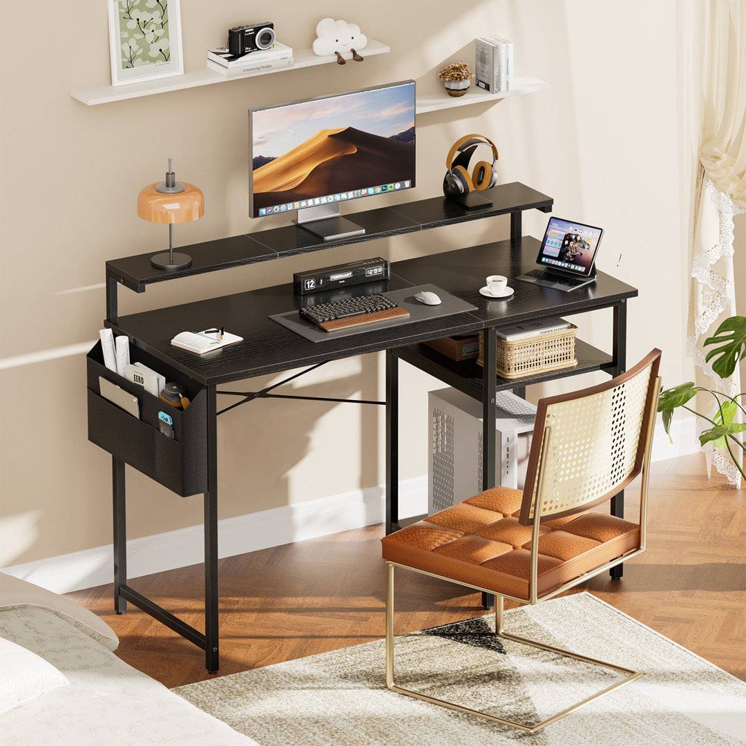 Corner computer desk with storage Metro Lane Office Computer Desk With LED Light Writing Desk