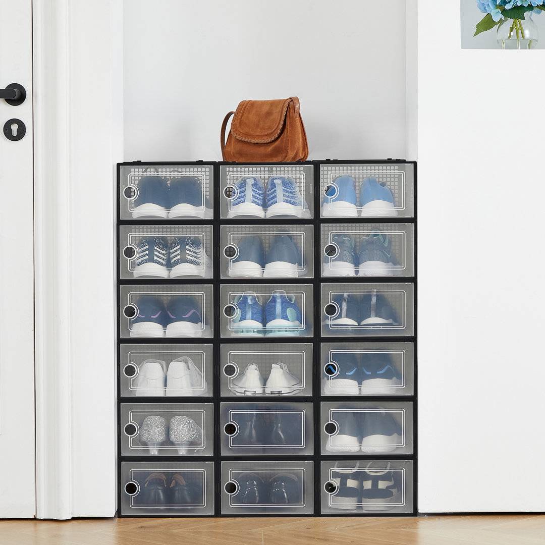 Rebrilliant 18 Pack Clear Plastic Stackable Shoe Storage Boxes Shoe Rack 18pcs