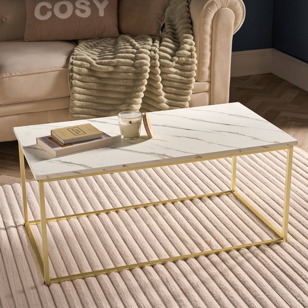 OHS Manhattan Marble Effect Rectangle Coffee Table Coffee Table