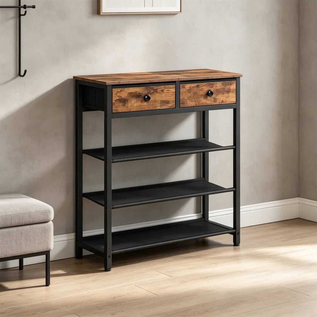 Williston Forge Shoe Storage Rustic Brown Black Shoe Rack