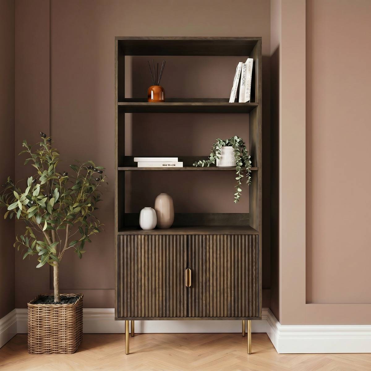 OHS Ribbed Display Unit Medium Wood Book Shelf