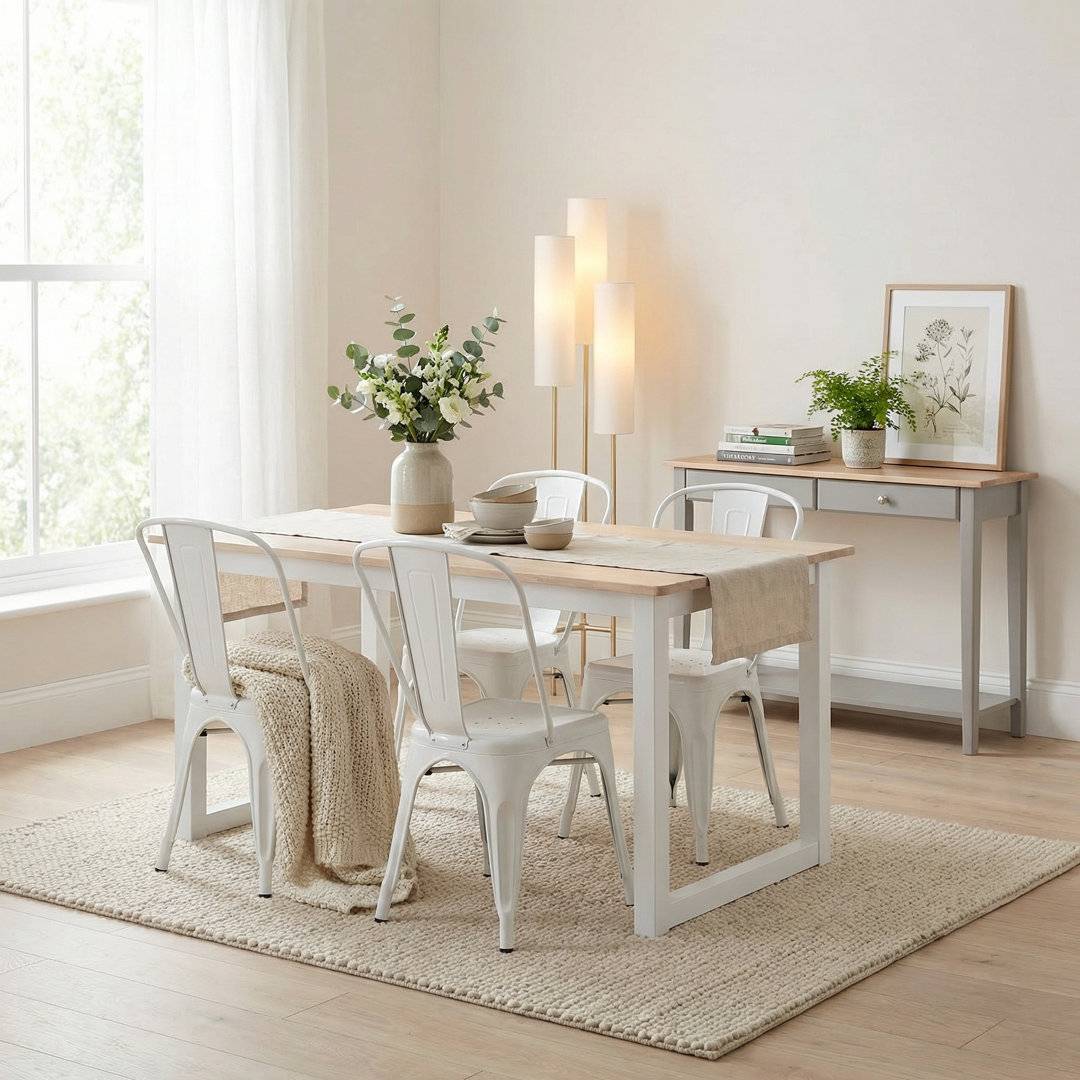 Canora Grey Tobery Rectangular Whitewashed Solid Wooden Dining Table Dining Table