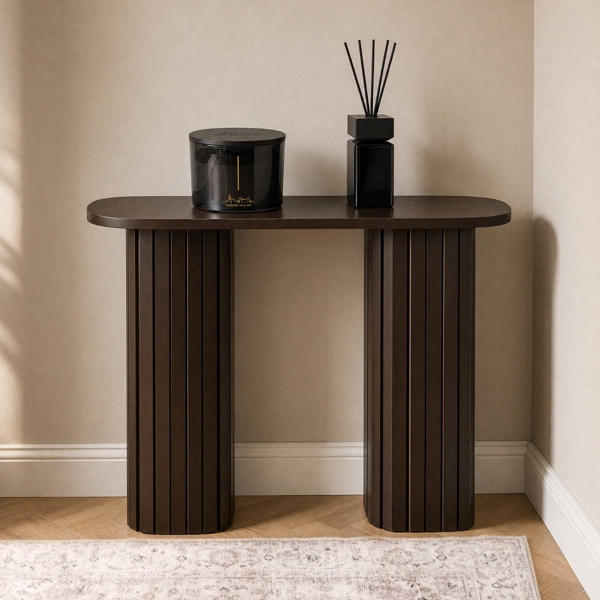 OHS Madison Chocolate Ribbed Engineered Wood Entryway Display Desk Console Table