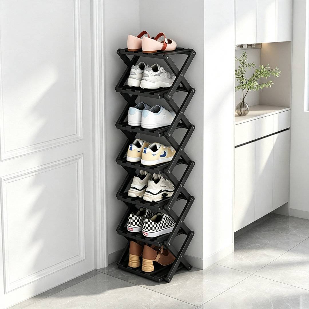 Rebrilliant 7 Pair Shoe Rack Black Shoe Rack 7pcs