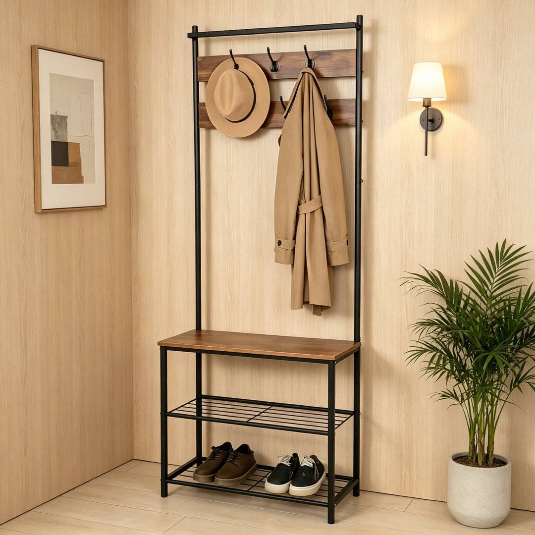 Williston Forge Hall Tree Rustic Brown Shoe Rack 65x180cm