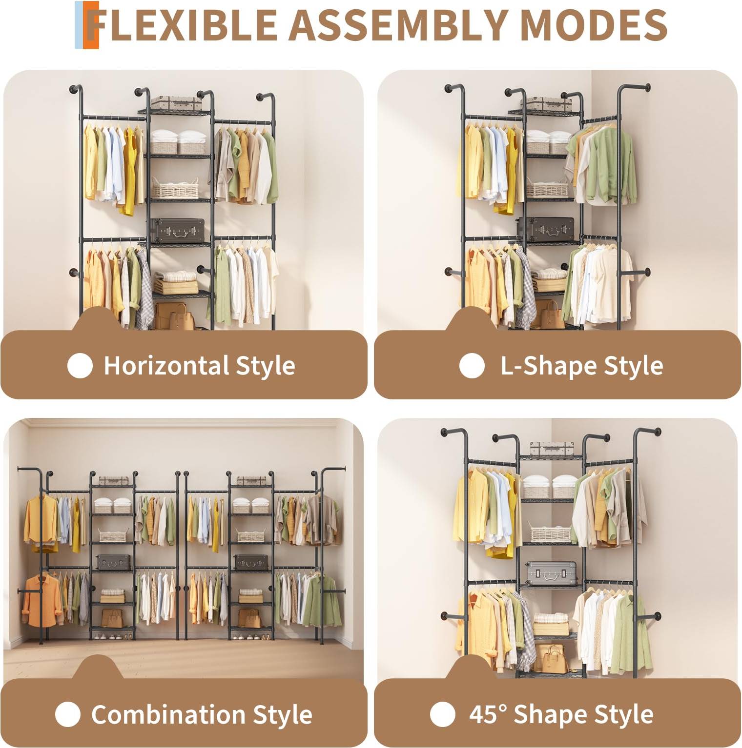 Wall mounted clothing rack Dexso Expandable Rods Wall Mounted 6-Tier Closet Rack Clothes Rack