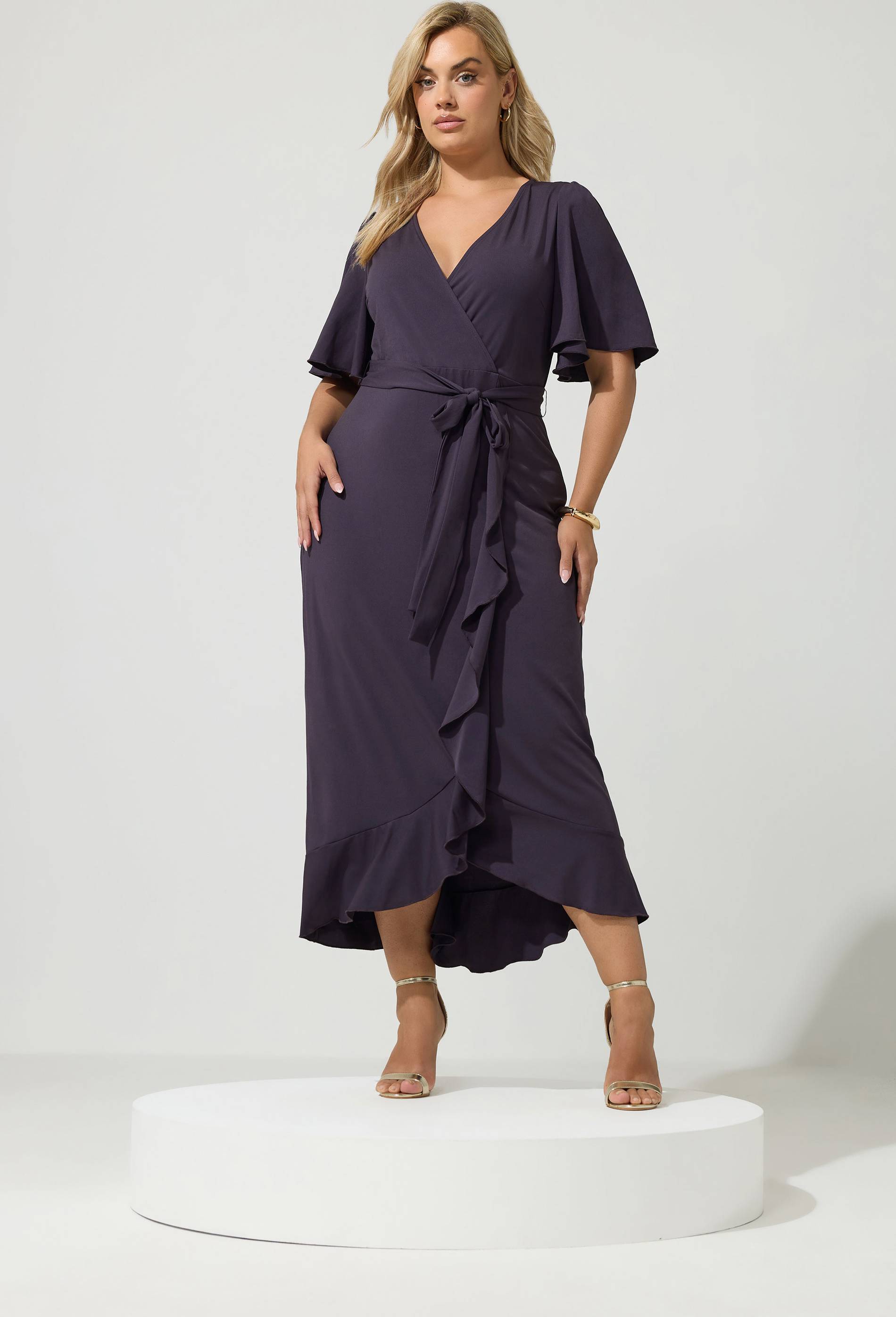 Yours Ruffle Wrap Maxi Dress Plus Size Grey