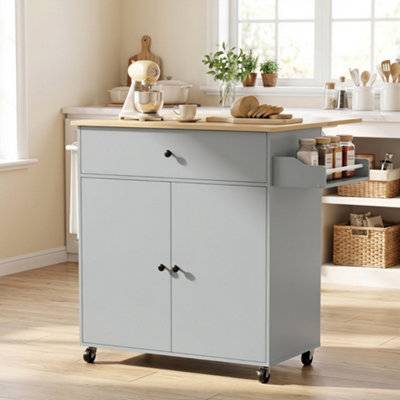 Kitchen storage trolley Homcom Kitchen Island With Drop Leaf Storage Trolley - Grey