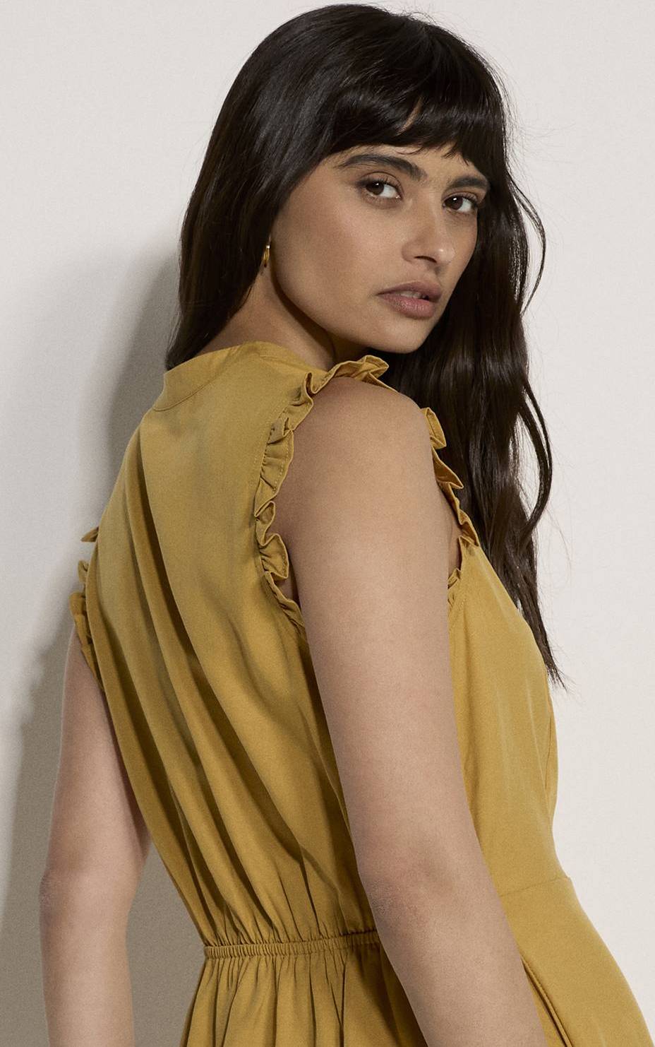 Apricot Ruffle Button-Down Mini Dress - Mustard