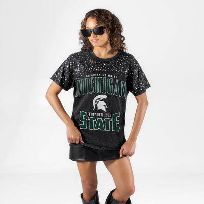 Gameday Couture In the Zone Washed Micro Rhinestone T-Shirt - Black