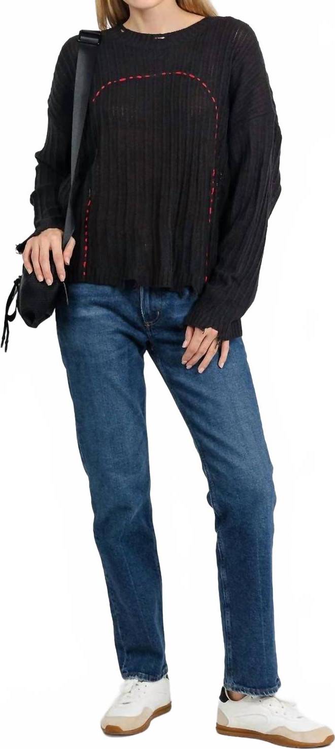 Contrast Stitch And Rib Sweater - Black