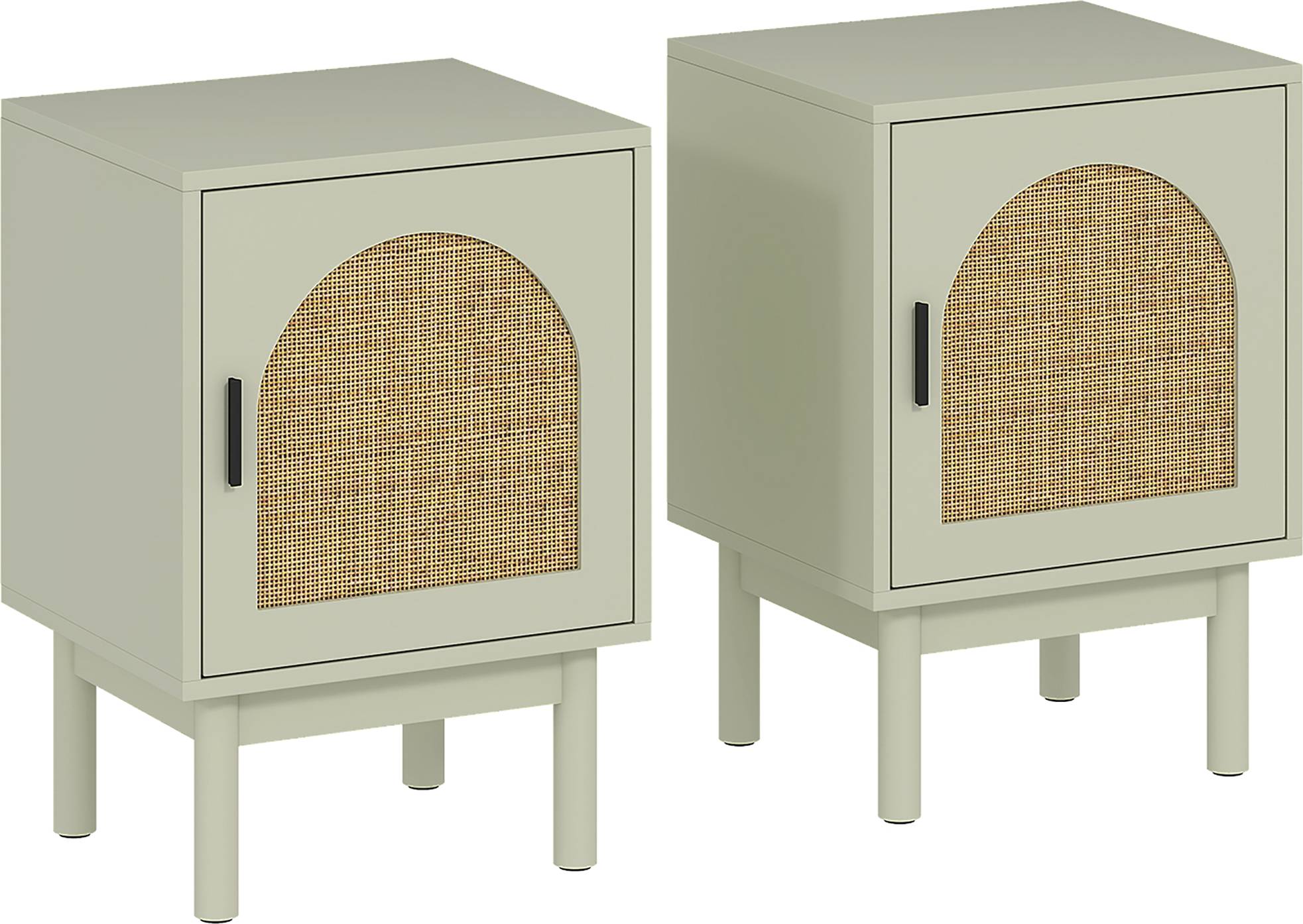 Homcom 2-Piece Rattan Bedside Table Light Green Bedside Table 2pcs