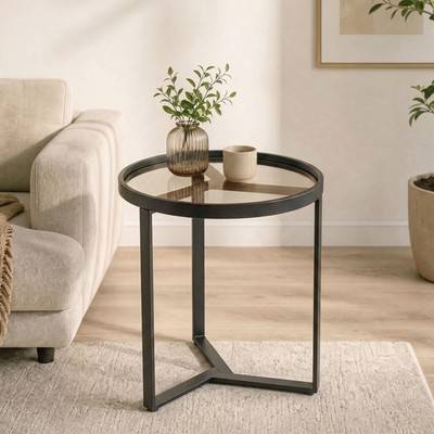 Homcom Round Side Table With Tempered Glass Top Small Table