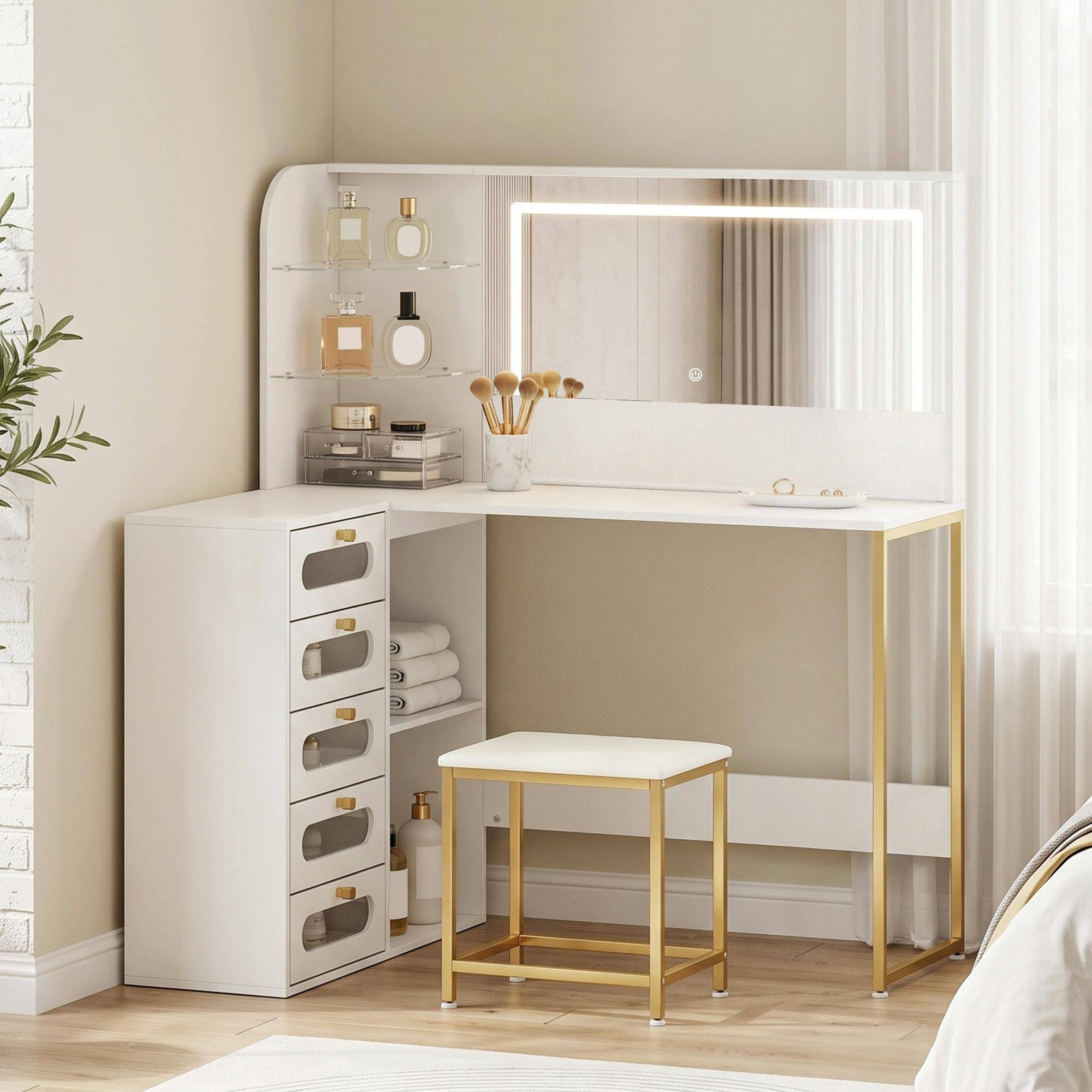 Homcom Dressing Table With LED Mirror Stool Dressing Table