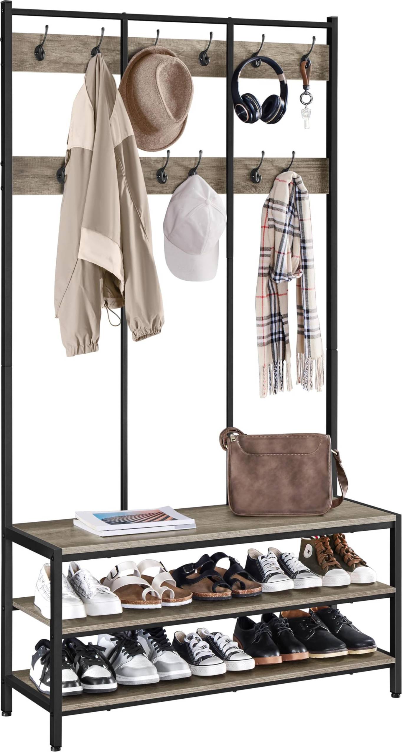 Yaheetech 3-in-1 Hall Tree Coat Rack with Shoe Bench Shoe Rack
