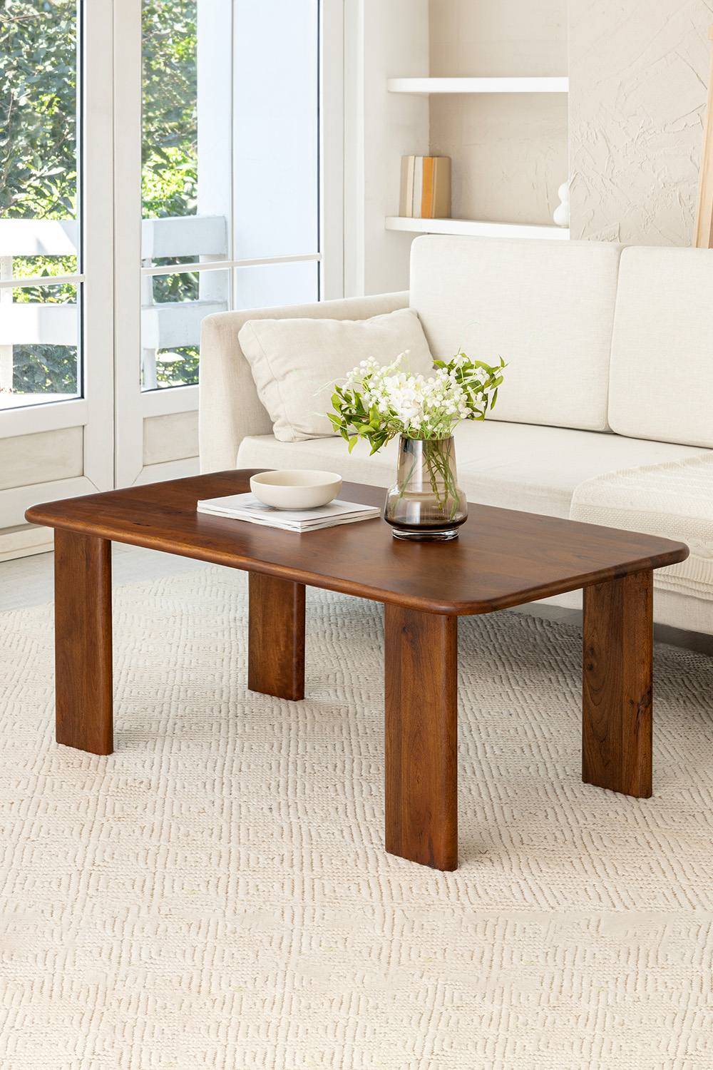 Granite Solid Wood Rectangular Coffee Table