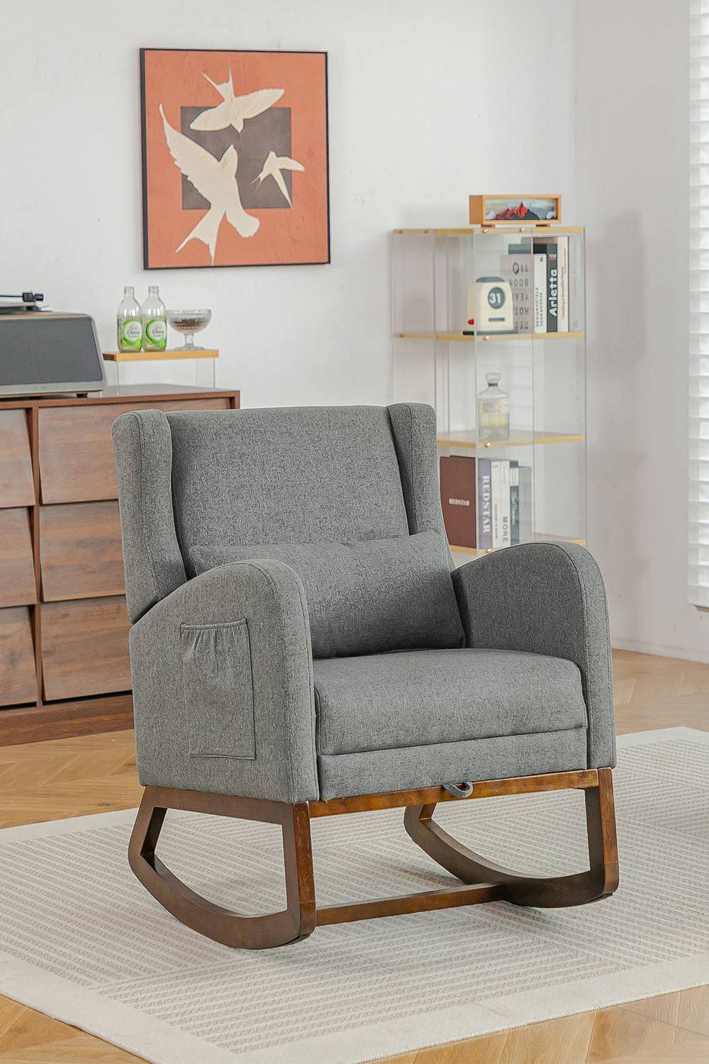 Living and Home Linen Upholstered Rocking Chair Rocking Chair