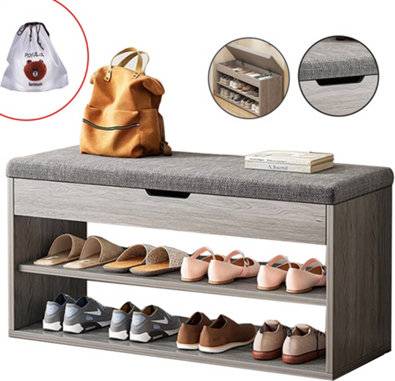B&Q Grey Wood Effect Shoe Storage Bench Shoe Rack