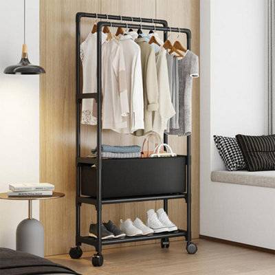 Living and Home Double Rod Heavy Duty Metal Clothes Rack Clothes Rack