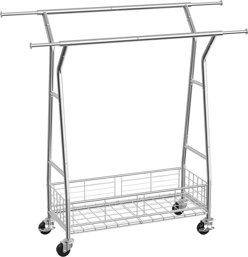 Eonlion Adjustable Garment Rack with Storage Basket Clothes Rack