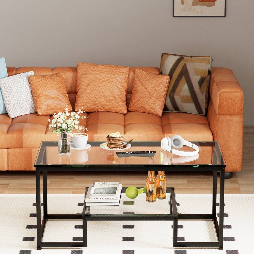 Rectangular 2 Tier Glass Coffee Table