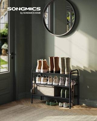 Songmics 3-Tier Metal Shoe Rack With 4 Side Hooks Shoe Rack