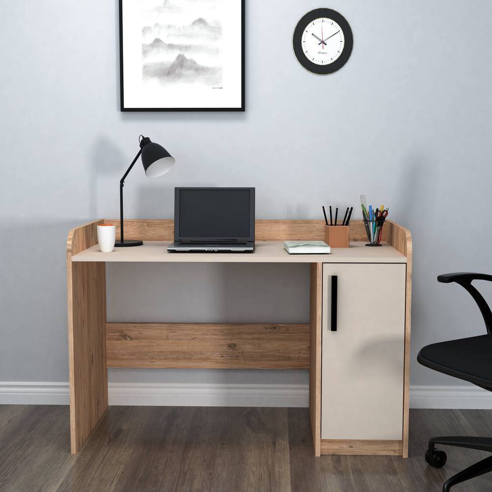 Computer Desk With Cabinet Tan
