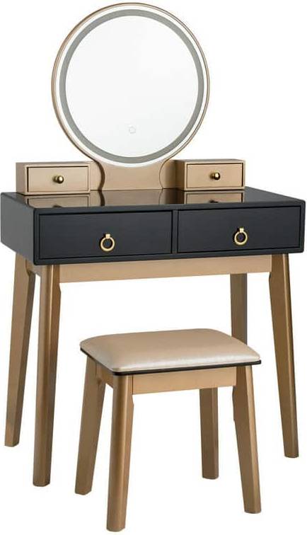 Makeup vanity table with lighted mirror Wellfor Makeup Vanity Table Set 3 Color LED Lighted Mirror Dressing Table