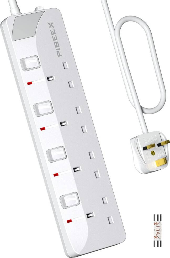Wall mounted extension lead Extension Lead 4 Way Multi Plug Sockets