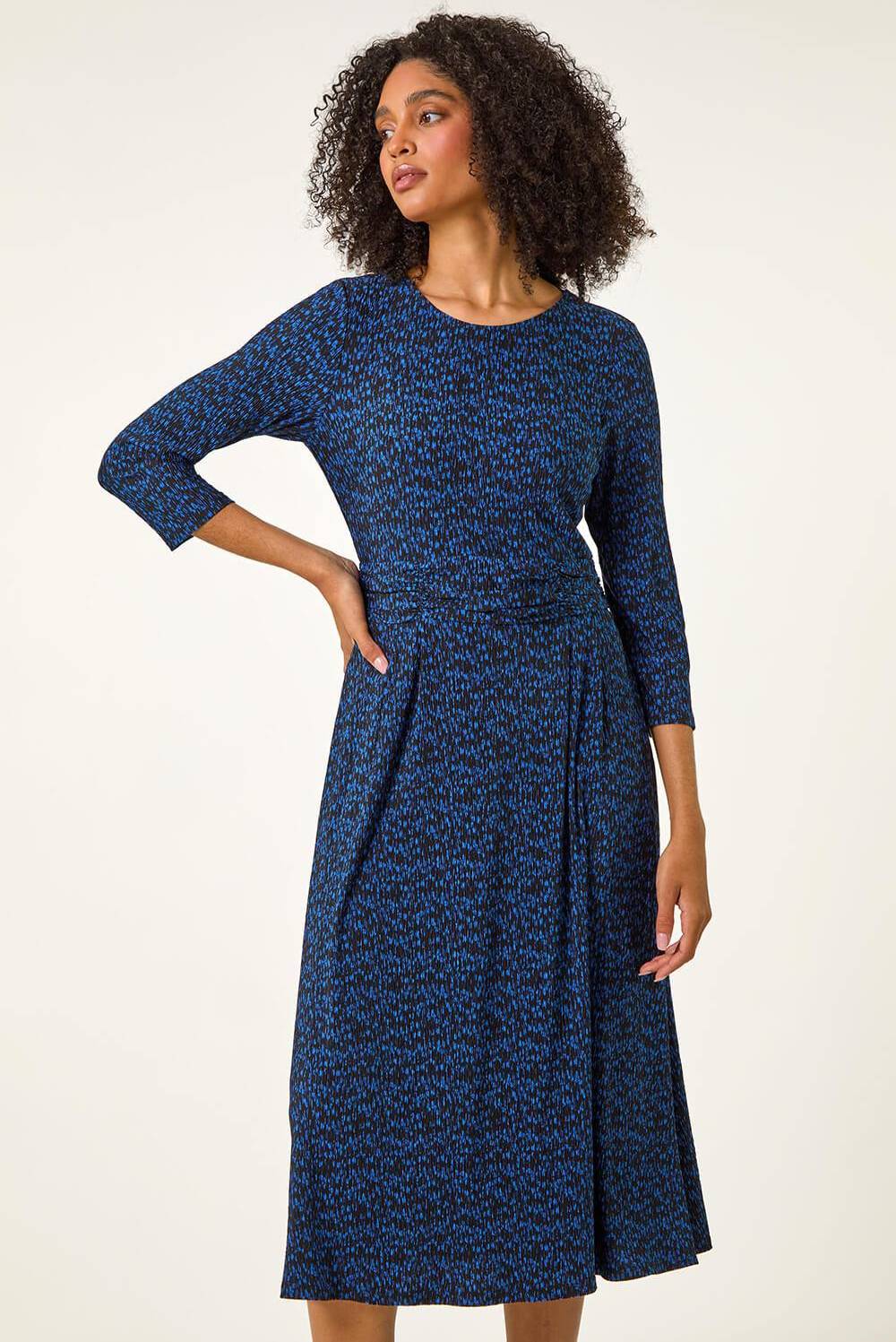 Roman Abstract Stretch Ruched Dress - Blue