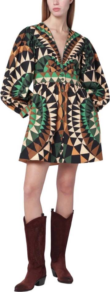 Farm Rio Heart Deco Puff Sleeve Mini Dress - Multicolor