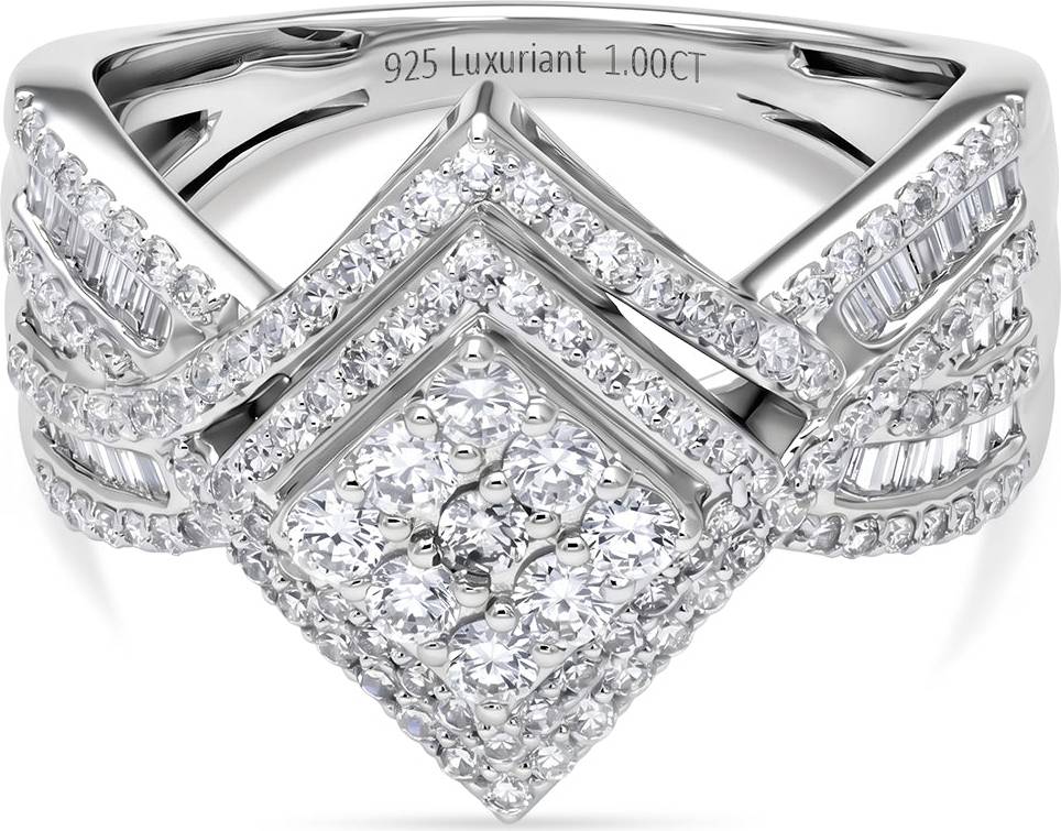 TJC Lab Grown Diamond Kite Design Ring Rhodium Overlay Sterling Silver