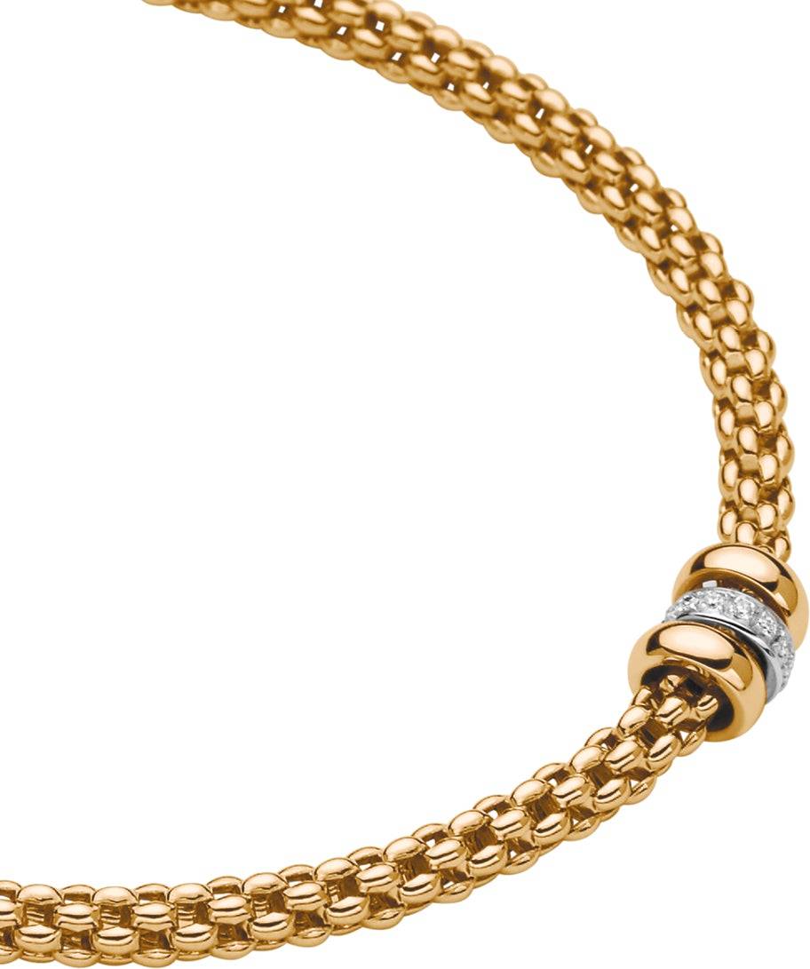 Fope Prima Link Necklace Three Mixed Rondels - Yellow Gold Yellow Rondels