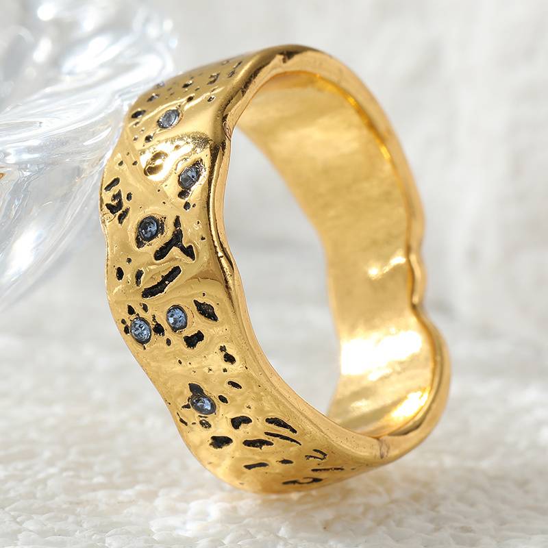 Ladies Wave Texture Ring Irregular Concave Convex Inlay Cubic Zircon - Personalized