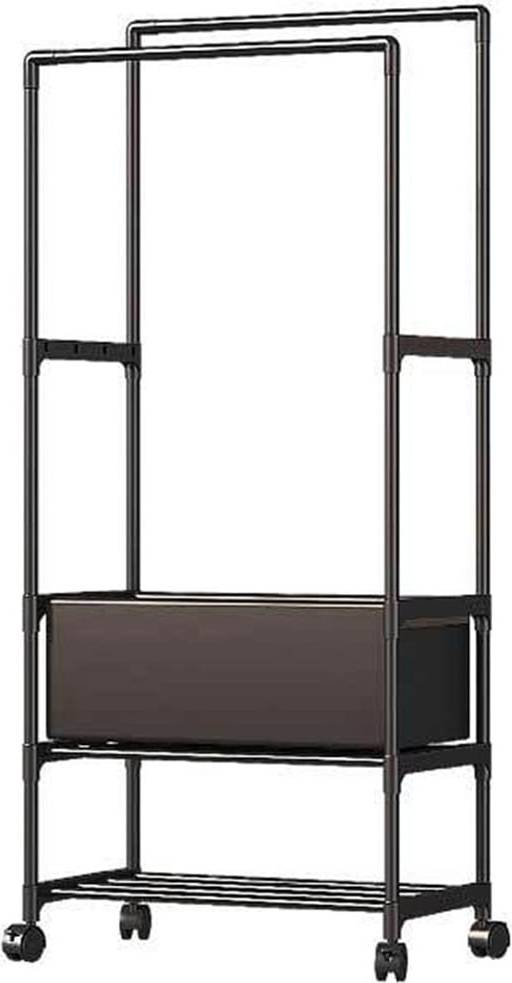 Living and Home Double Rod Metal Clothes Rack with Wheels Laundry Basket Clothes Rack