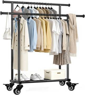 B&Q Black Heavy-Duty Clothes Rack On Wheels Clothes Rack