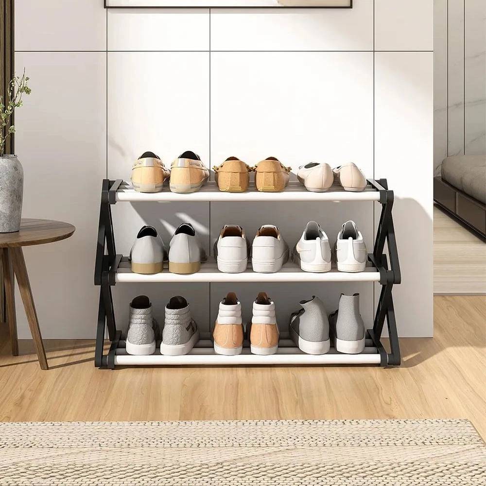 Eonlion 3 Tiers Folding Metal Storage Shoe Racks Shoe Rack