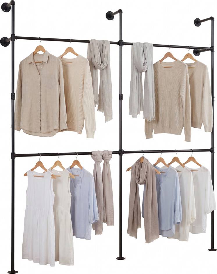 Costway 227 cm 4 Hanging Rods Wall Mounted Clothing Rails Clothes Rack