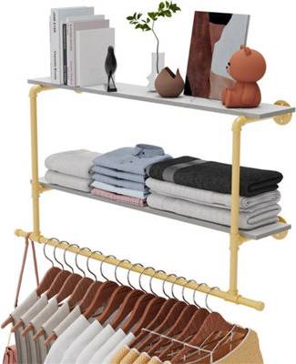 B&Q White Wall Mounted Industrial Pipe Garment Rack Clothes Rack