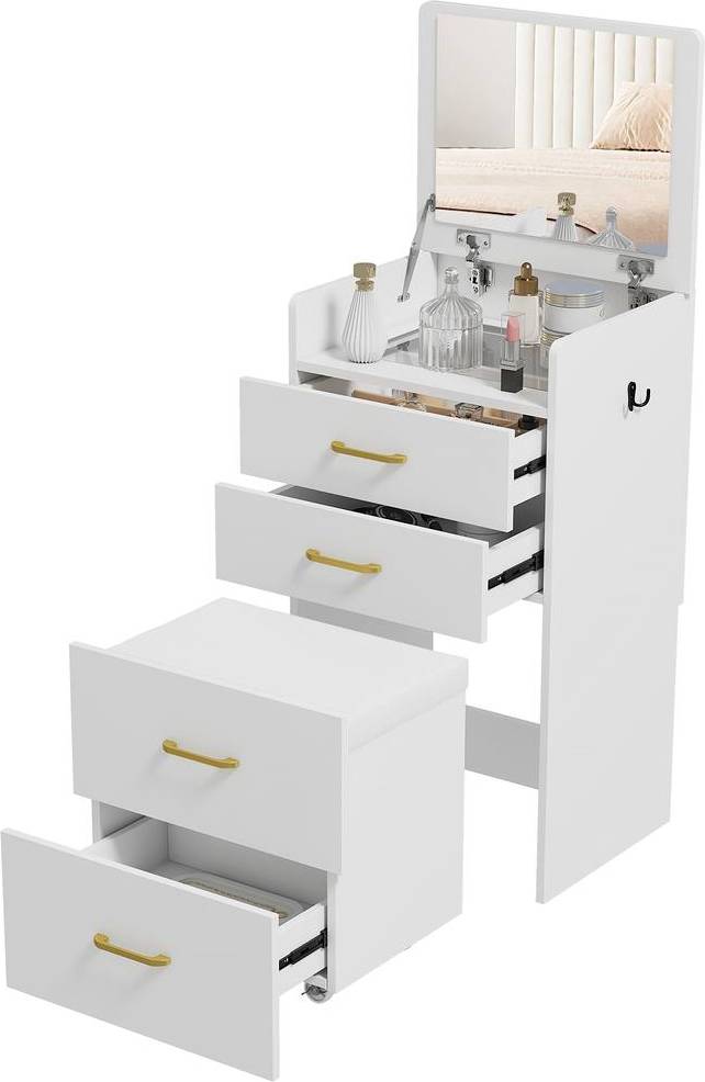 Homcom Two-Piece Dressing Table Vanity Desk White Dressing Table 2pcs
