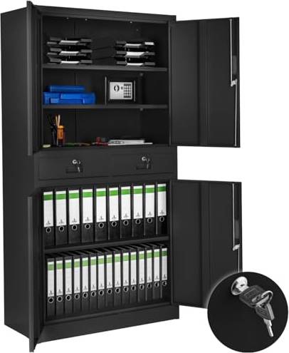 tectake Lockable Filing Cabinet Robust Steel Storage Cabinet