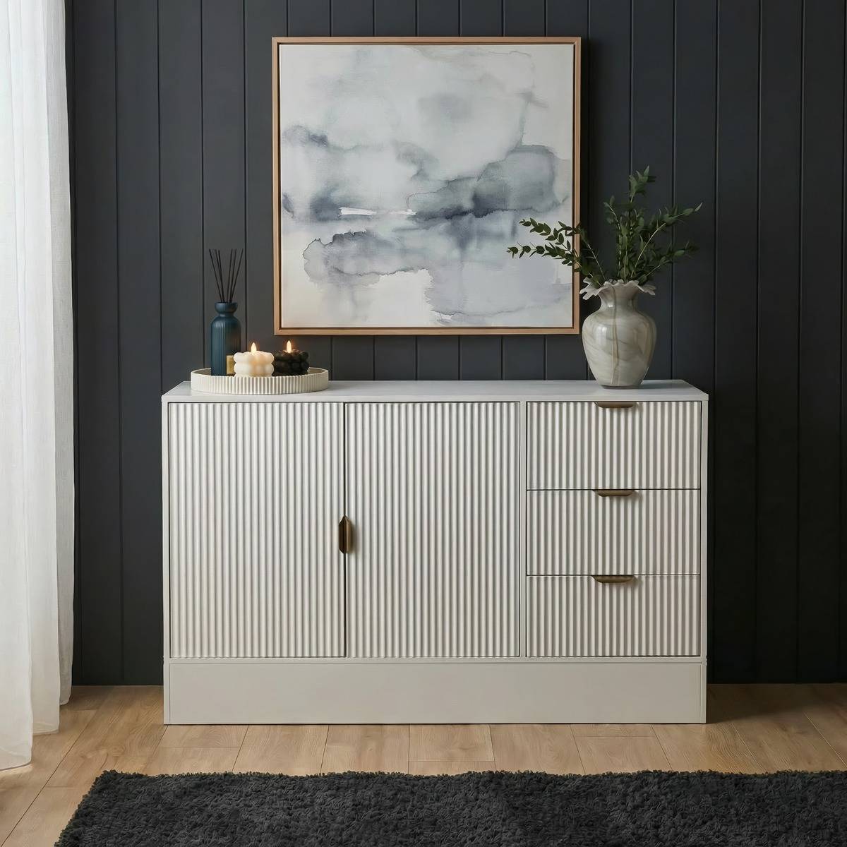 OHS Solid Ribbed Sideboard Buffet Cabinet Sideboard