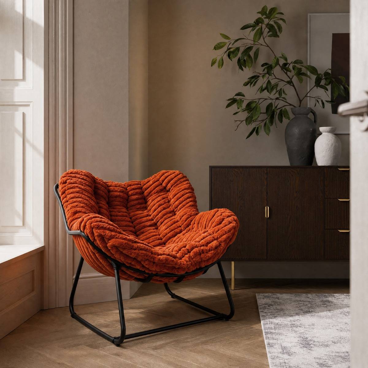 OHS Ribbed Faux Fur Rocking Chair Rust Orange Rocking Chair