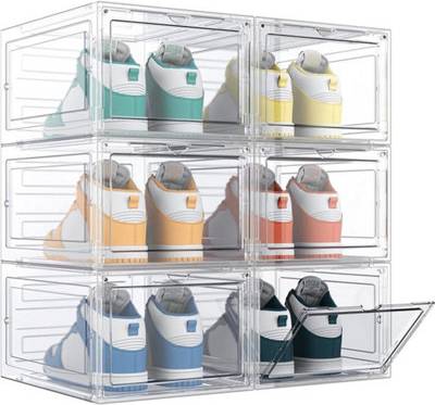 B&Q 6 Pack White Stackable Plastic Shoe Storage Boxtrainer Shoe Rack