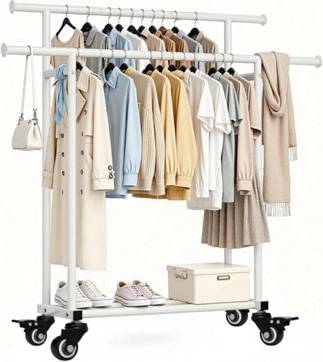 B&Q White Heavy Duty Double Clothes Rail Hanging Rack Clothes Rack
