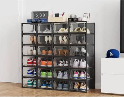 B&Q 24Pcs Clear Plastic Shoe Storage Box Shoe Rack
