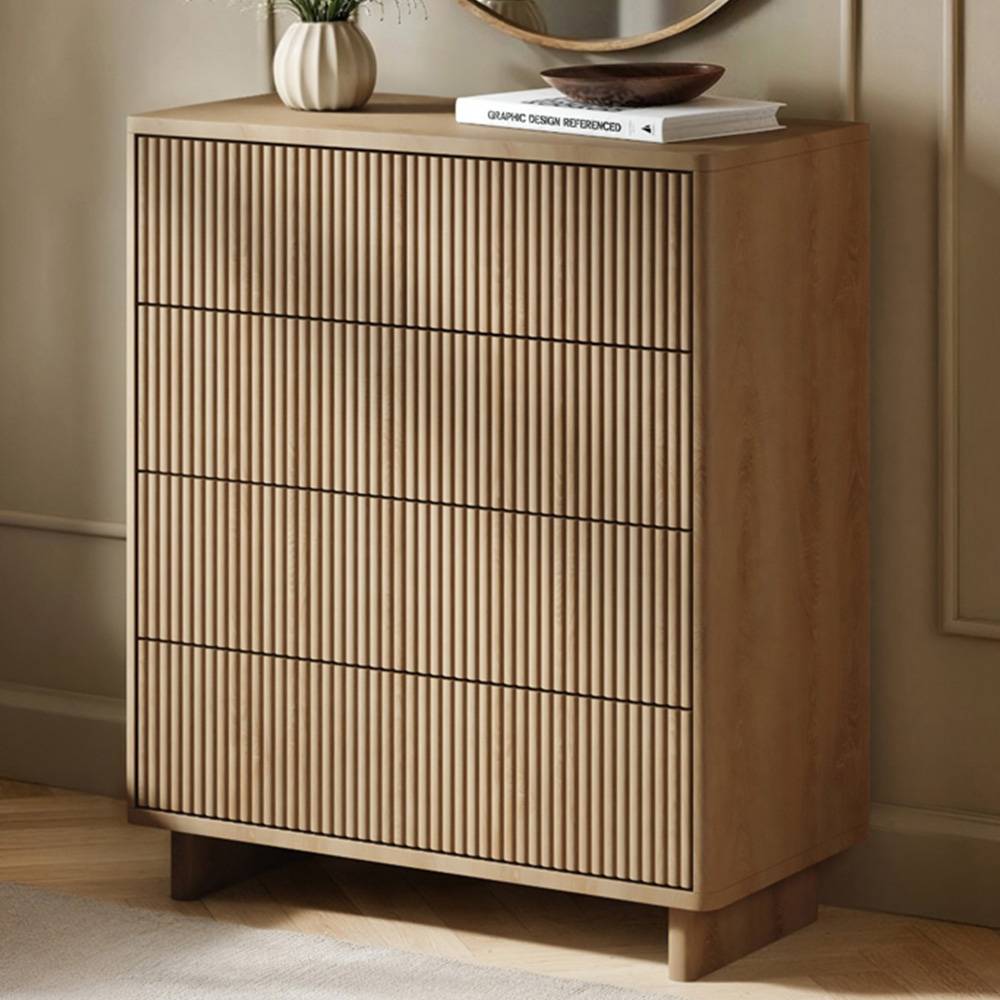 Solace+Co Velmor Oak 5 Drawer Ribbed Chest